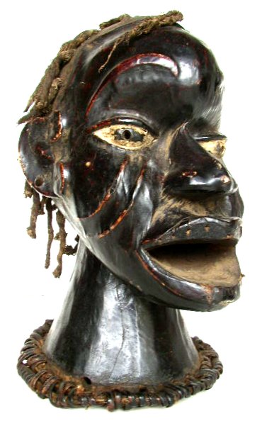 Yoruba Ekoi (Ejagham): Ekoi wooden masks are covered with animal skin.  These figures usually refer